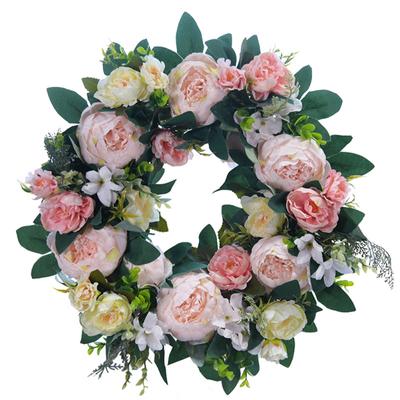 Artificial  Peony  Flower  Wreath Green Leaves Vintage Blooming Peony Wreath For Front Door Wedding