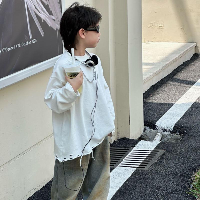 Herbst Neu Jungen Modisches Allround Einfaches Einfarbiges Basis T-Shirt