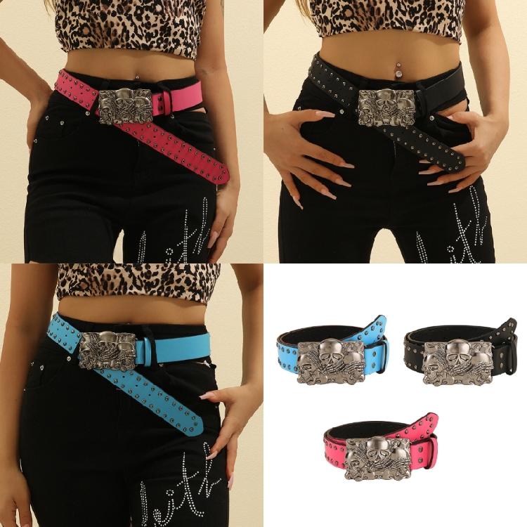 Versatiles Leather Belt Hipsters Fashion Waistband Men Skull Buckle Waist Belt for Trendy Outfits