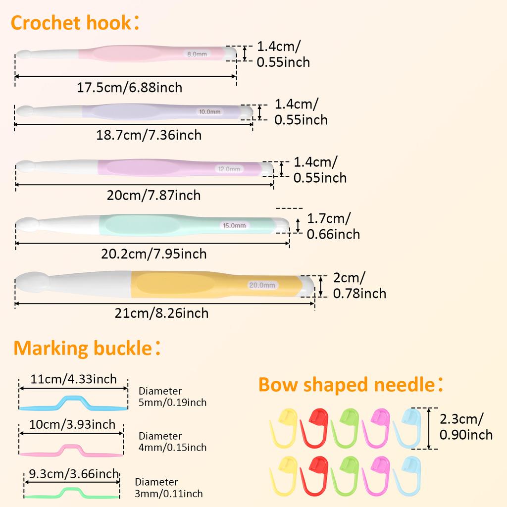 18pcs Crochet Hook Set 5 Sizes Crochet Hooks Handle Knitting Needles  Kit With Sewing Clips for Beginners Crochet Lovers