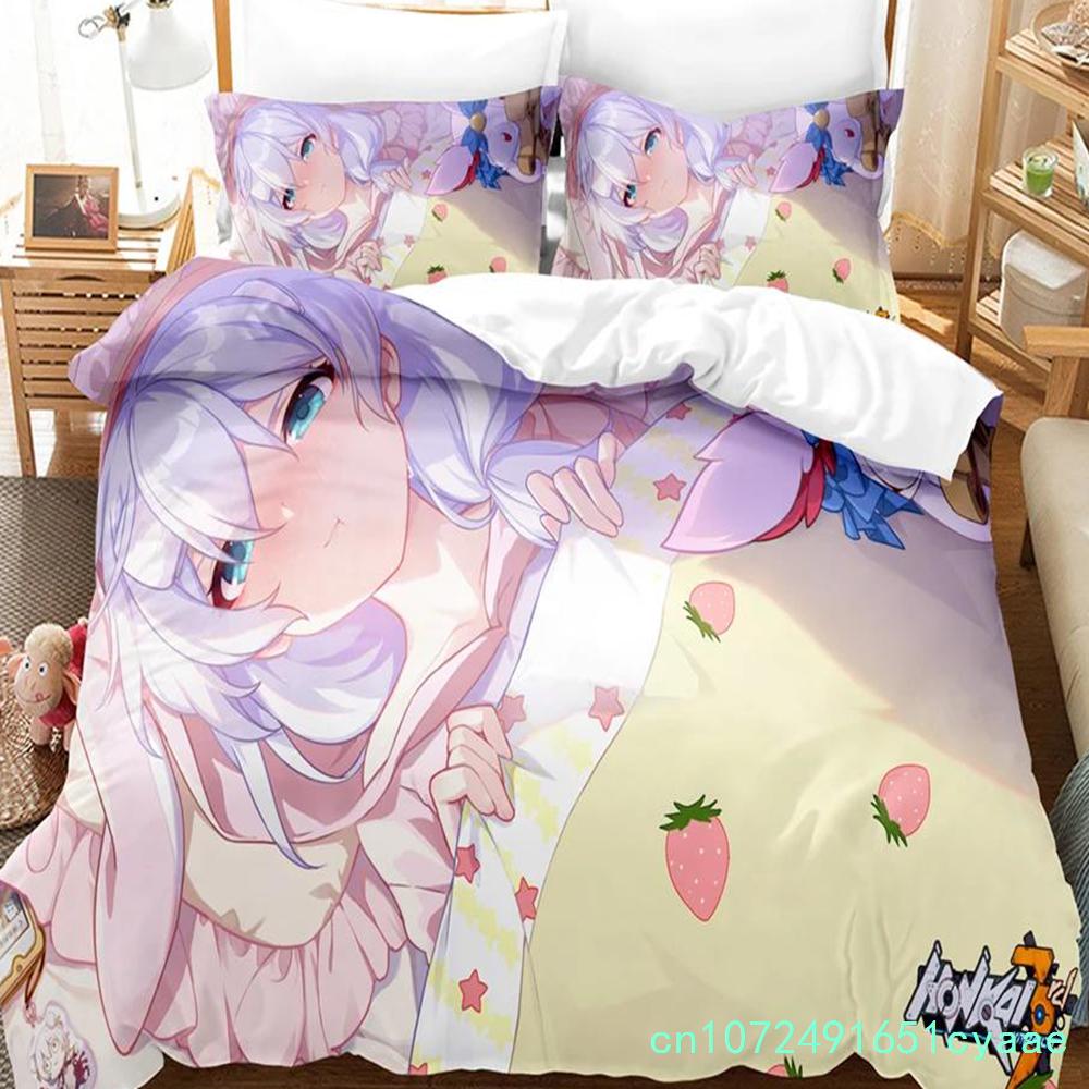 3D Anime Honkai Impact 3rd Pościel Z nadrukiem Dekoracyjny Zestaw 2/3 szt. Poszewka na kołdrę Pościel Pokrowiec na kołdrę Domowy Dla dorosłych Dziecka Nastolatka