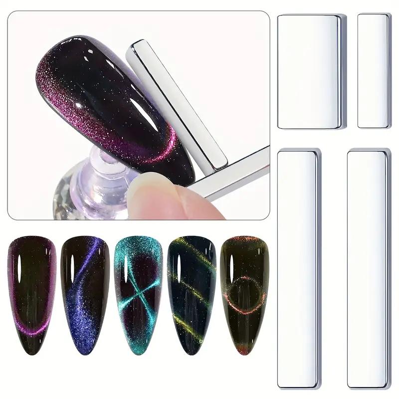 4Pcs Manicure Multi-function Magnet Set Nail Salon 3D Cat Eye Long Strip Magnet French Cat's Eye Nail Stick Set for UV Gel Tools