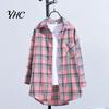 Ladies Blouse Turn Down Collar Long Sleeve Single-breasted Patch Pocket Loose Shirt Top Classic Plaid Print Casual Female Clothing