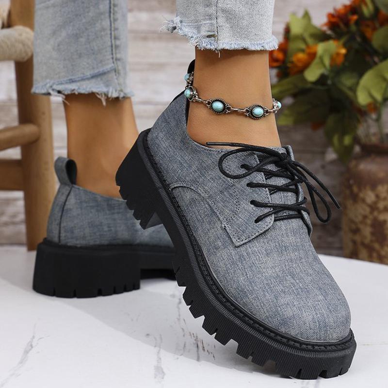 Fashion British Style Patchwork Loafers Shoes for Women Round Toe Lace Up Shoes Woman Autumn Winter Plus Size Platform Casual Shoes Lady