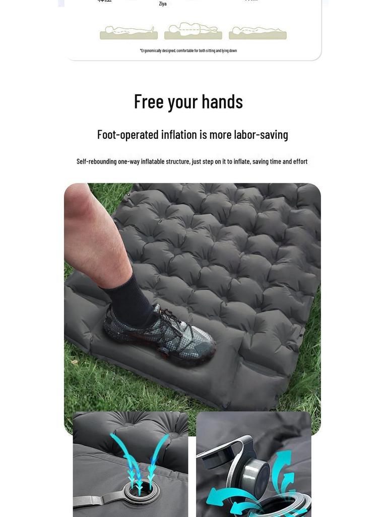 Enhanced Outdoor TPU Inflatable Mat: Foot-Pump Automatic Mattress with Pillow & Moisture-Proof Design