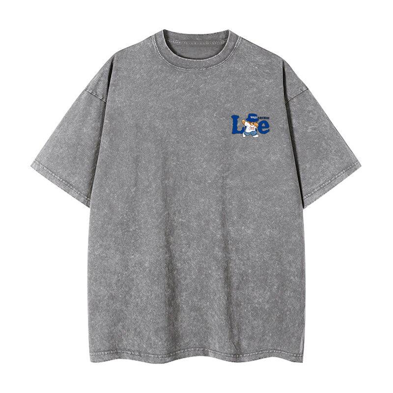 Washed pure cotton high-quality Korean brand trendy men s and women s unissed-style short-sleeved clothing