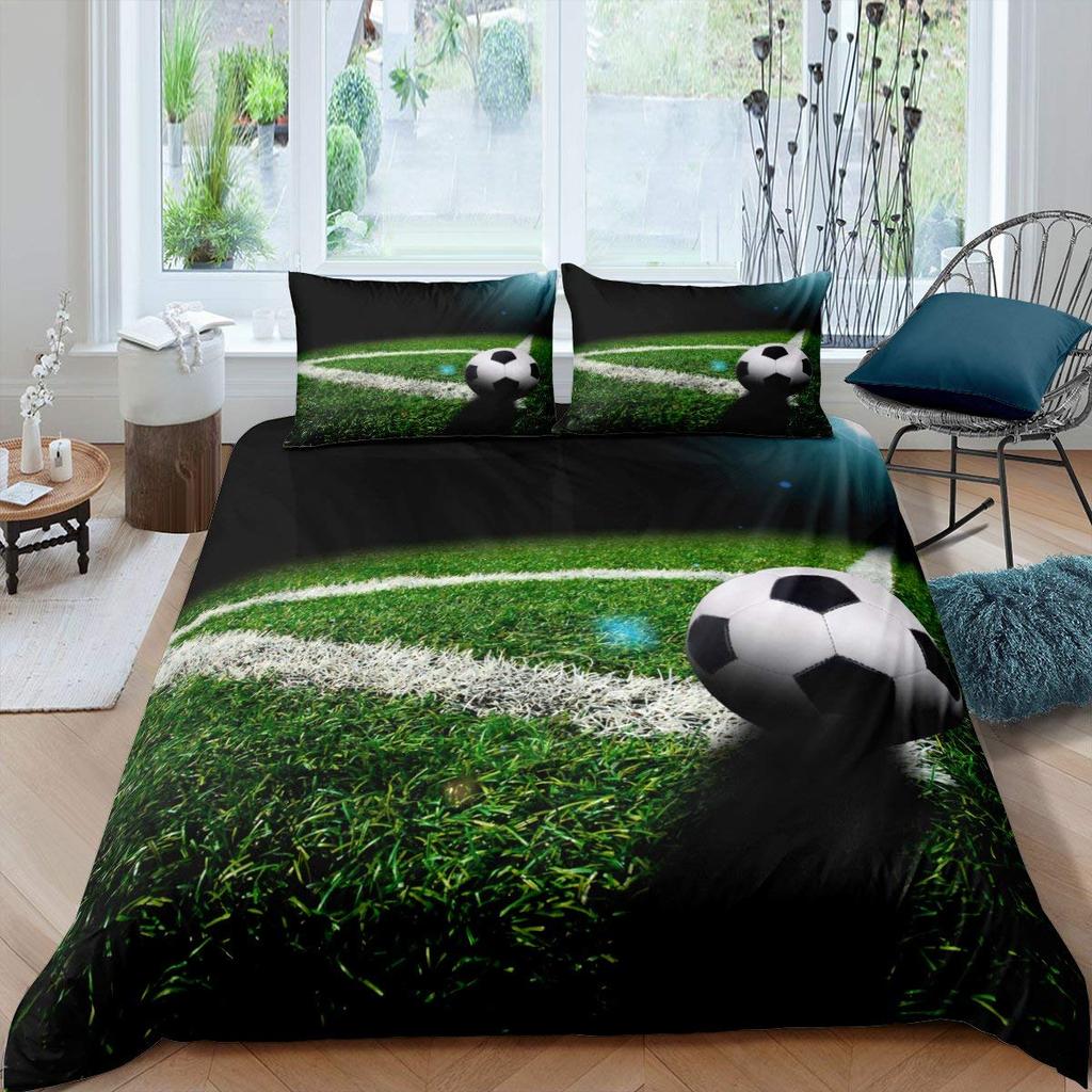 Green Football Field King Queen Duvet Cover Soccer Field Comforter Cover Boys Men Sport Games Bedding Set Polyester Quilt Cover