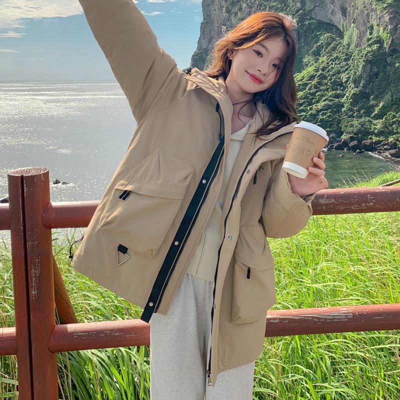 Outdoor tooling wind jacket cotton-padded clothes for women's winter hooded students easy to fit wear-resistant jacket cotton-padded clothes
