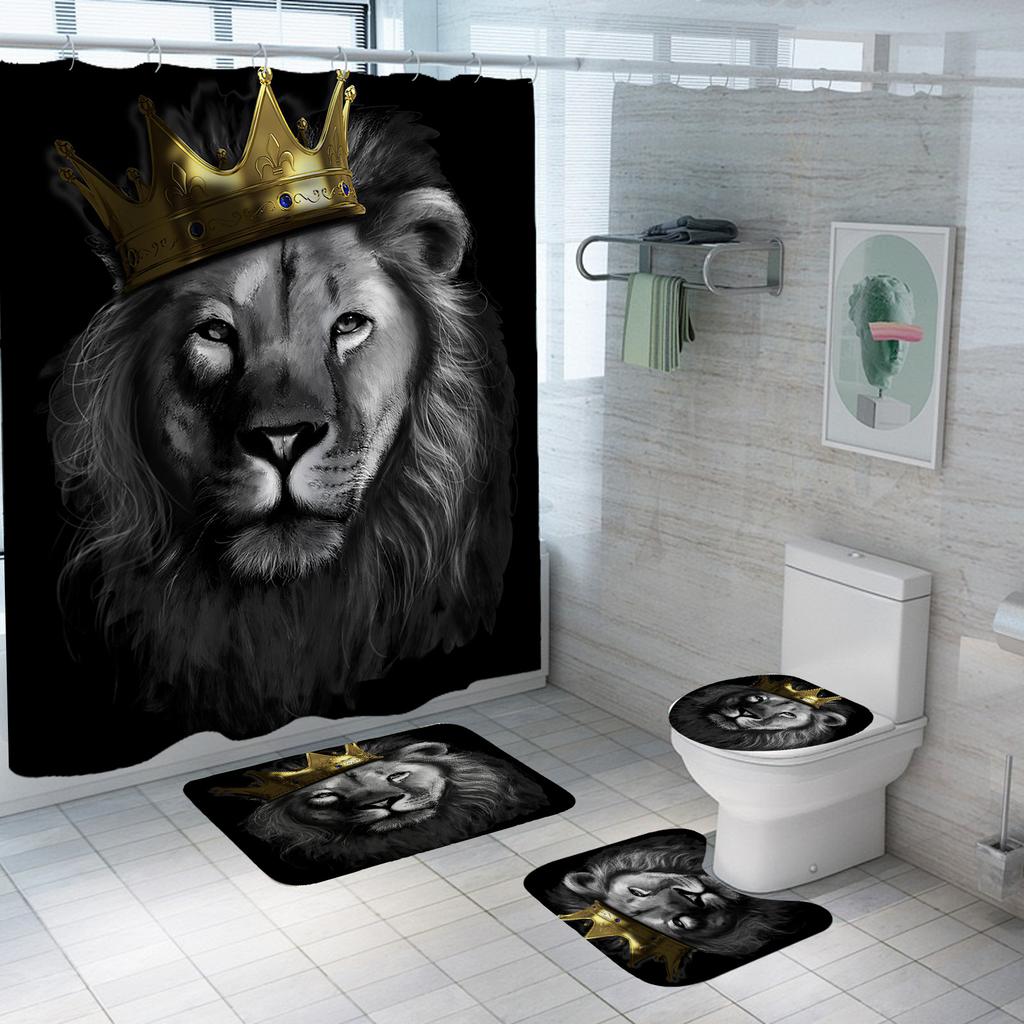 Crown Lion King 3D Luxury Bathroom Curtains Shower Curtain Set for Bathroom Modern Geometric Bath Rug Decor