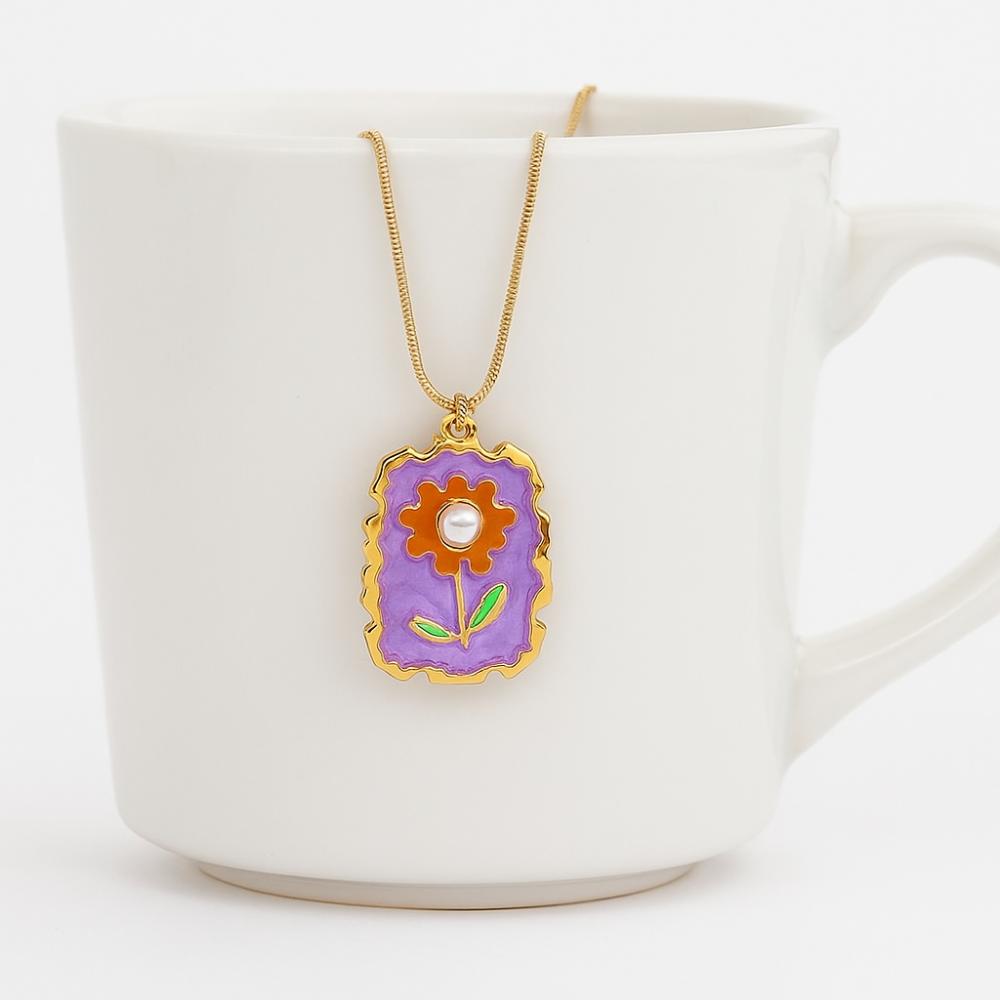 Imitation Pearl Stainless Steel Chain Necklace Flower Clavicle Chain  Party