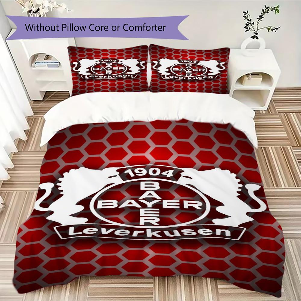 Bayer 04 Leverkusen Muster Bettwäsche-Steppdecken-Set Bettdeckenbezug Kissenbezug Heimdekoration Geburtstagsgeschenk (1 Bettbezug + 2 Kissenbezüge (ohne Füllung))