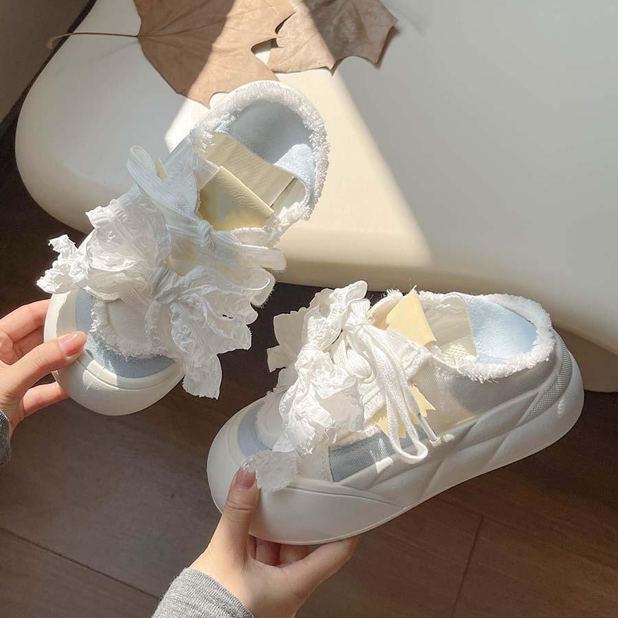 Cute Bow Platform Bread Women's Autumn Thin Ins Students Versatile Two Wear Board Shoes