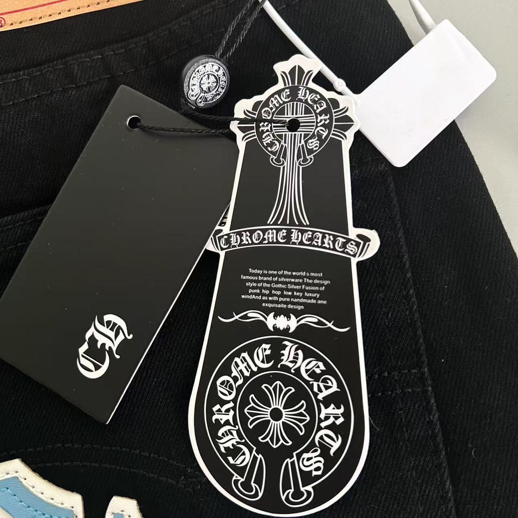 9904 CHROME HEARTS Herre- og damejeans i amerikansk stil, trendy med stofflapper, avslappede og moteriktige high street-bukser