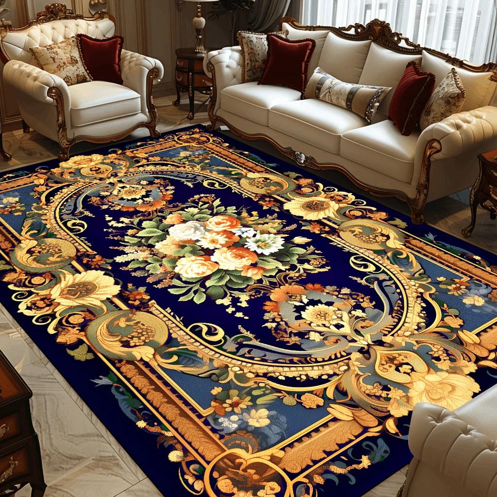 European Retro Decoration Home Rugs Living Room Flower Large Carpets Hall Sofa Chair Area Mats Room Decor Doorway Hallway Carpet