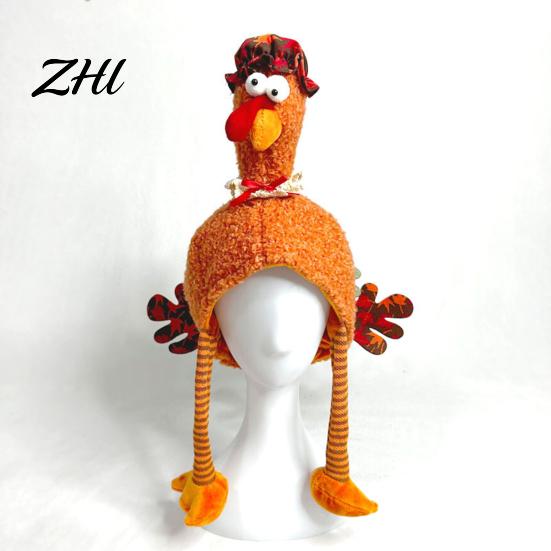 Cosplay Thanksgiving Props Plush Turkey Hat, Funny Trot Creative Holiday Costume Novelty Headpiece for Women Men Celebration Humorous Festive Apparel
