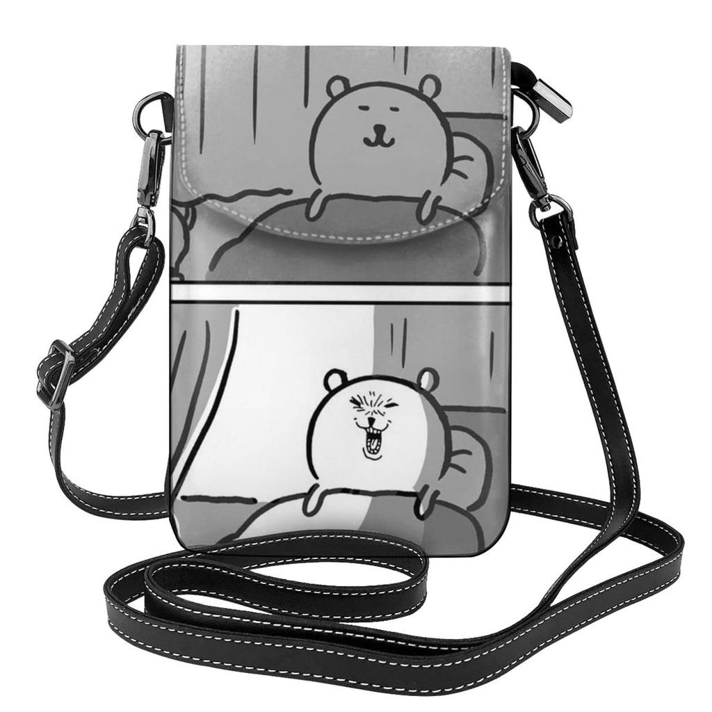 Jibun Tsukkomi Kuma Smartphone Pouch Genuine Leather Shoulder Bag Thin Ladies Mini Pouch Popular Wallet Crossbody Bag Height 19cm x Width x Thickness