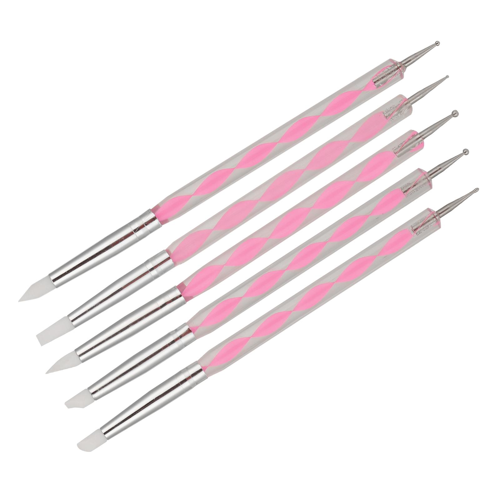 

5 шт. Ручка для доттинга для нейл-арта Двусторонняя ручка для росписи ногтей Ручка для карвинга для DIY с акриловой ручкойРозовая розовый