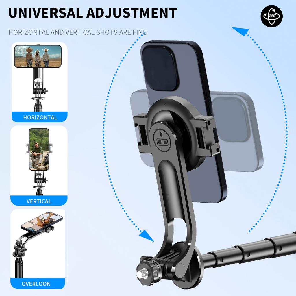 Extendable Selfie Stick Tripod for Phone Max. Length 130cm with Detachable Magnetic Phone Clip Remote Shutter 1 4 Inch