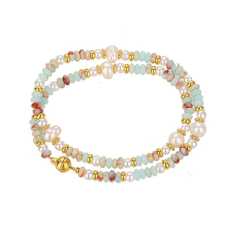 A Niche Retro Light Luxury Double-layer Stacked Magnetic Buckle Shaped Bead Bracelet