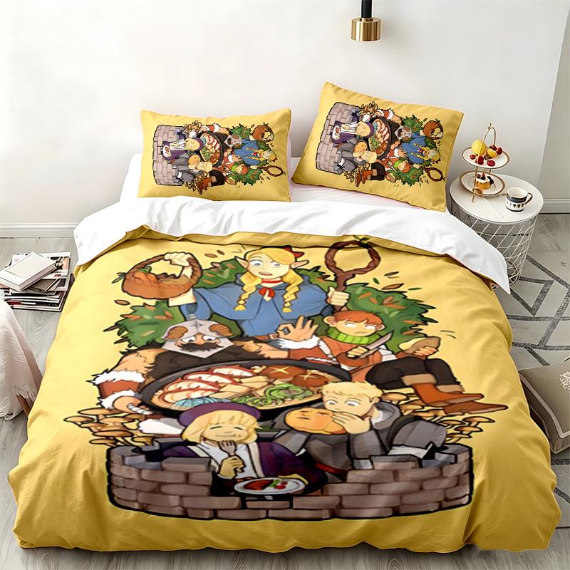 Delicious in Dungeon 3pc set Perfect for bedroom use Comfortable bedding set includes a duvet cover and two pillowcases Ideal birthday or Christmas gi