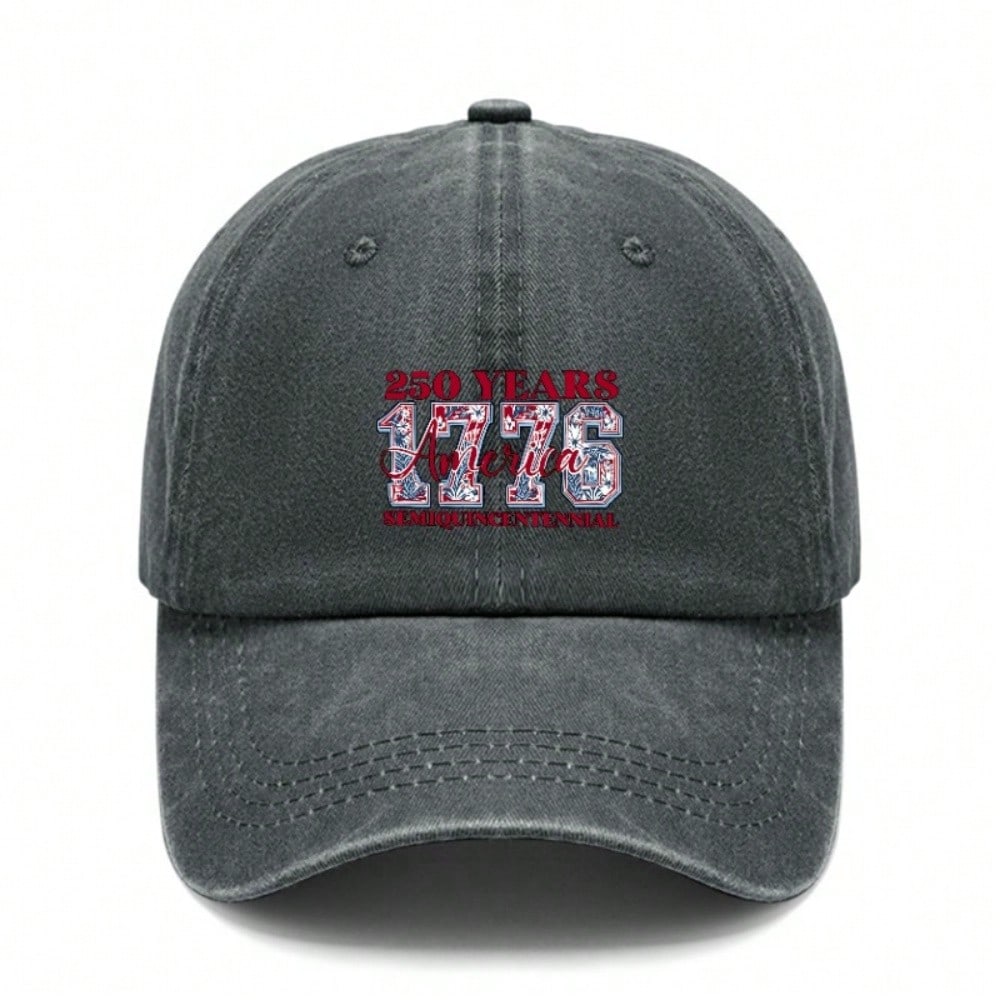 Adjustable Baseball Cap - Vintage Washed Print "250 YEARS 1776 AMERICA" Unisex Hat For Patriotic Events Daily Wear Outdoor Sports