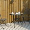 80 cm Round Dining Table with Parasol Hole, Outdoor Coffee End Side Table with Tempered Glass Top, Steel Frame for Garden, Black