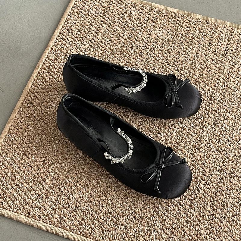 Fashion Women Mary Jane Shoes Flats for Women Fashion Autumn Style Butterfly-knot Crystal Shallow Single Shoes zapatillas de mujer