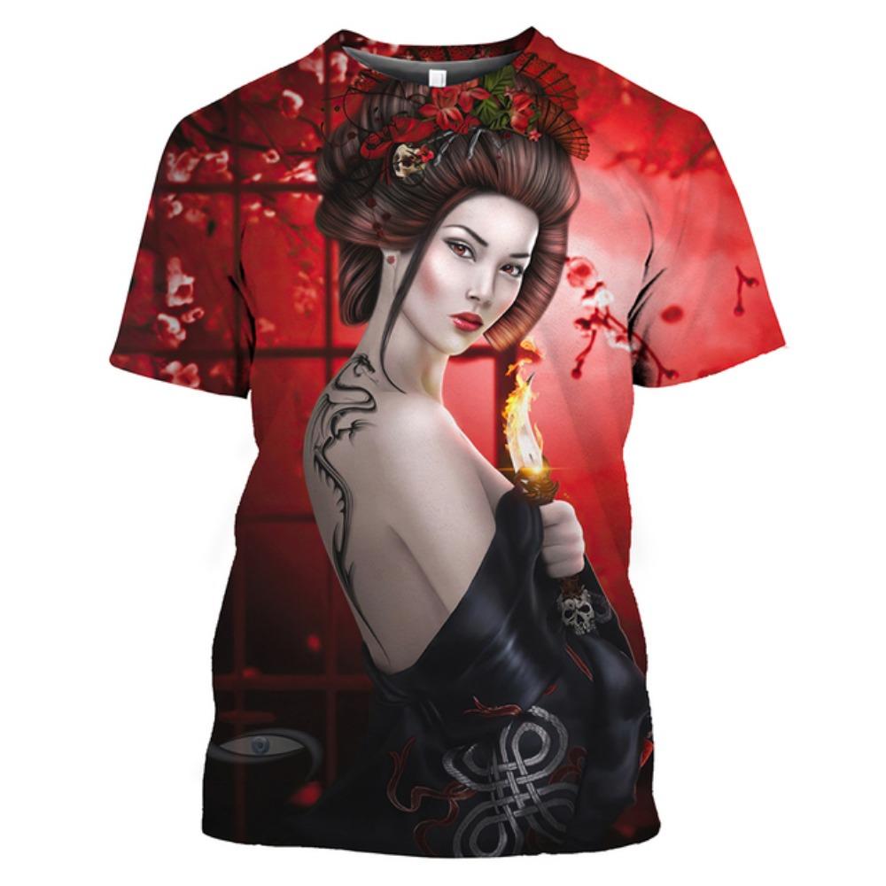 Retro unisex 2022 japonská gejša 3D potisek tričko s potiskem bushido cool módní krátký rukáv top streetwear muži ženy dámy