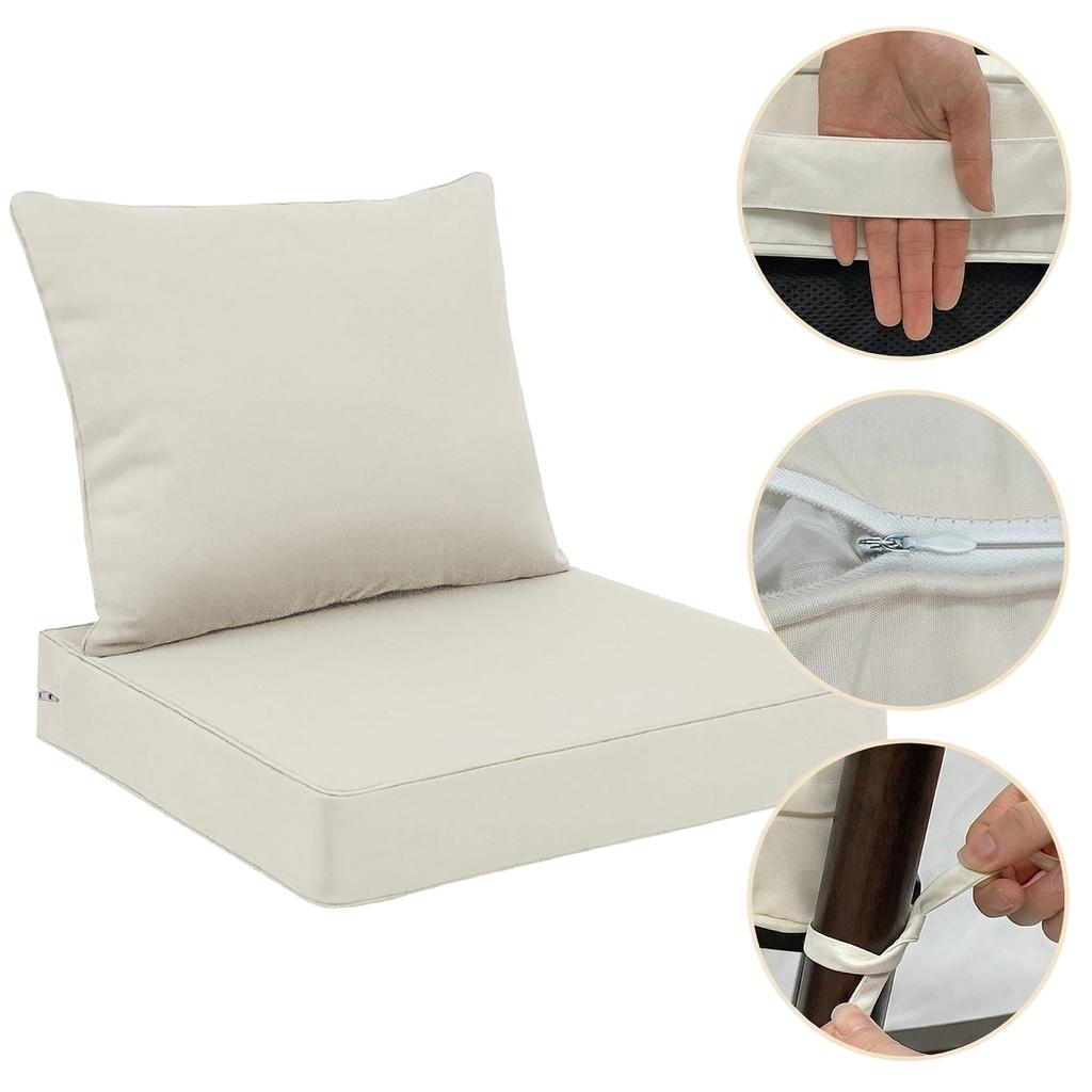 Outdoor Chair Cushions Set of 2, Thick High-Density Memory Foam Deep Seat Cushion, Waterproof & Fade Resistant Patio Furniture Cushions