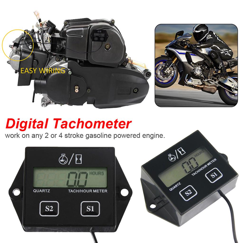 High Performance Car Digital Engine Tach Tachometer Hour Meter Inductive for Motorcycle Car Motor Stroke Engine