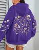 Damen Kapuzenpullover mit Blumen-Cluster-Print - Herbst Locker Lässig Fleece Pullover mit Taschen