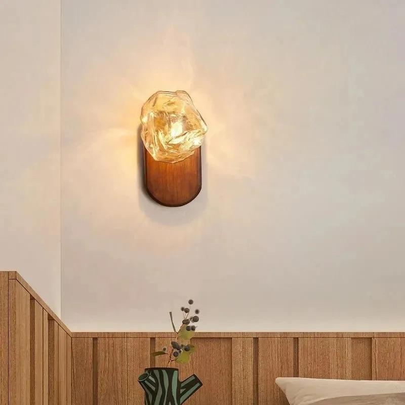 1PC New Wood Amber Gray Glass Wall Light Bulb Stairs Aisle Light Living Room Bedroom Bedside Walnut Color Light Fixtures