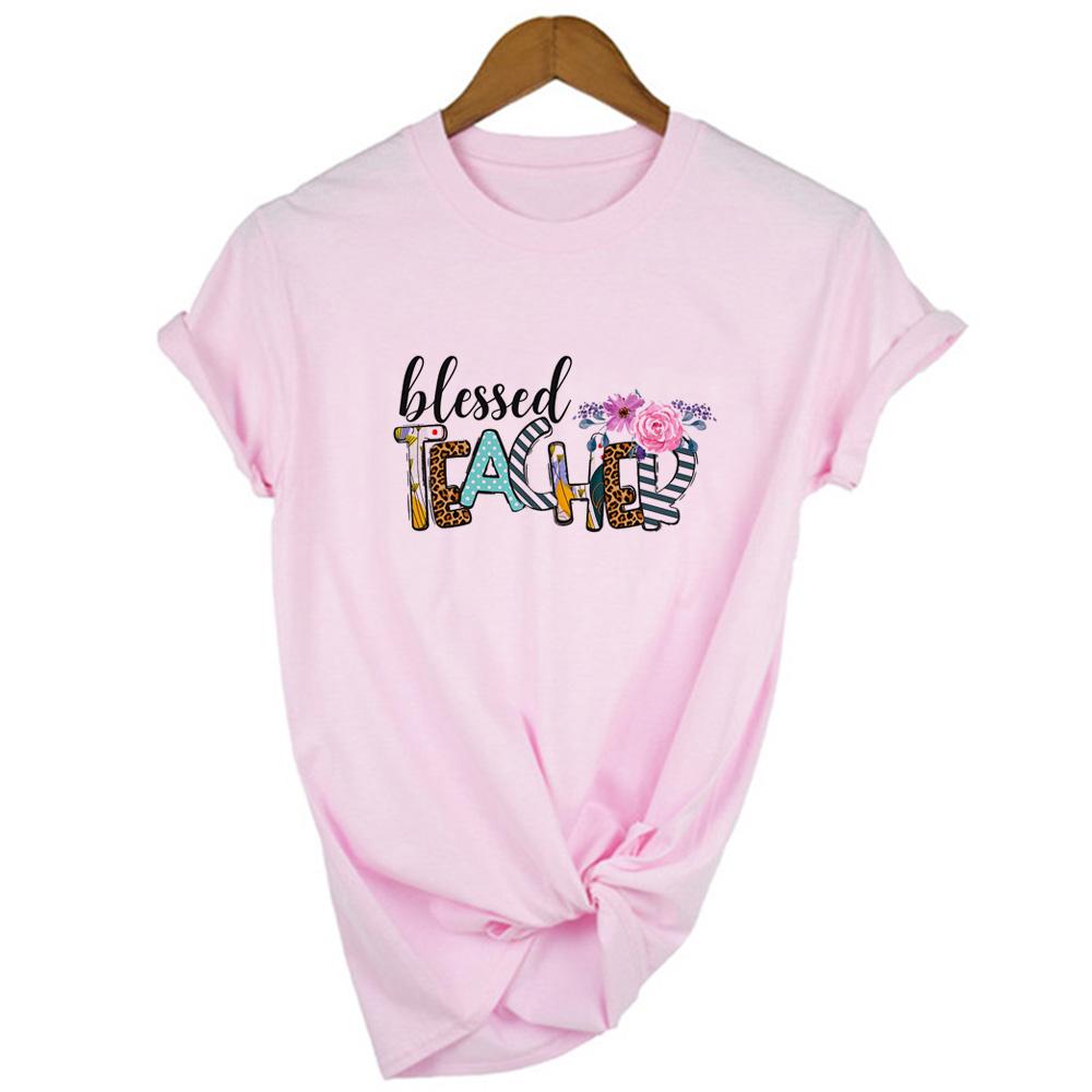 Blessed Teacher Print Women Graphic T Shirts Teacher Life Aesthetic Short Sleeve Harajuku Female T Shirt