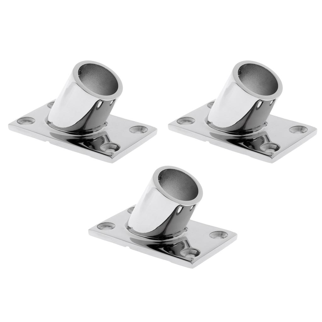 3 Pieces Stainless Steel Boat Deck Handrail Rectangle Base 60 Degree 22mm