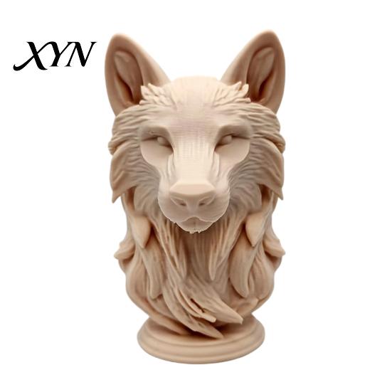 Realistische Wolfskopf-Dekoration 3D-gedruckte Figur, Statue mit rundem Ornament-Sockel, Wildtier-Skulptur für Zuhause Büro Bücherregal Schreibtisch