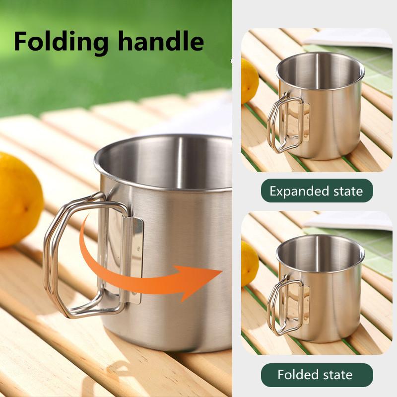Stainless Steel Outdoor Camping Cup Portable Foldable Handle Beer Cups Coffee Water Mugs Picnic Travel Drinkware Tumbler
