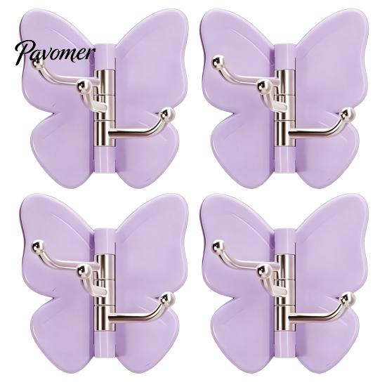 Polished Wood Adhesive Hook 4PCS Butterfly Rotating Hook, with 3 Swivel No Drill Peel And Stick Hooks Wall Space Saving for Bathroom Kitchen