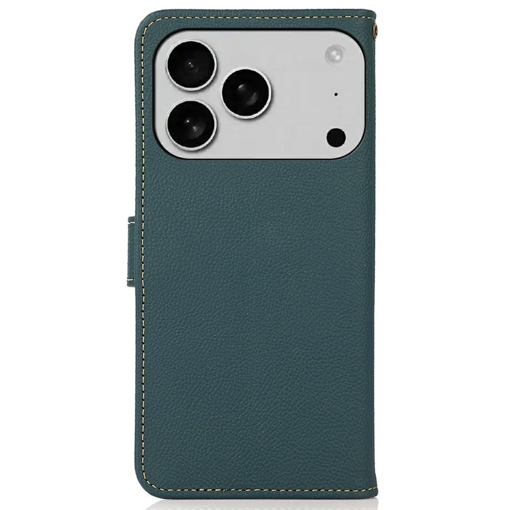 KHAZNEH pro iPhone 17 Pro Max Pouzdro Pravá hovězí kůže Blokování RFID Peněženka Kryt na telefon