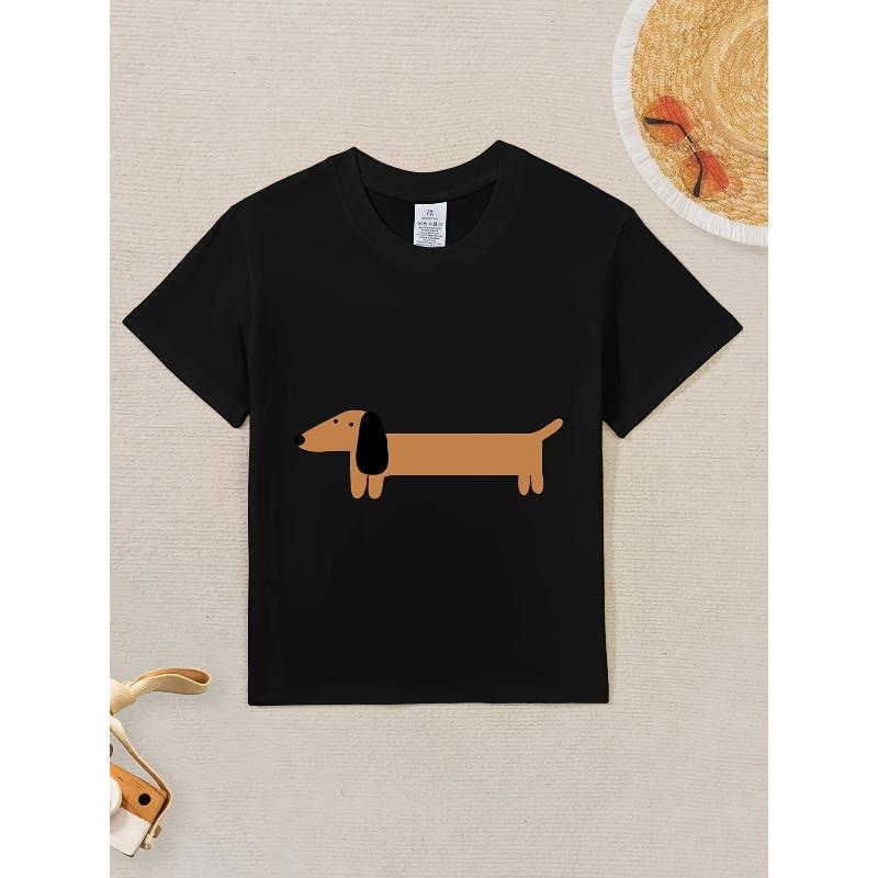 Taglie Europee T-shirt Grafica Cane Bassotto per Bambini - Carina Stampa Cane Salsiccia Manica Corta Girocollo per Ragazzi e Ragazze, Tessuto Morbido Traspirante