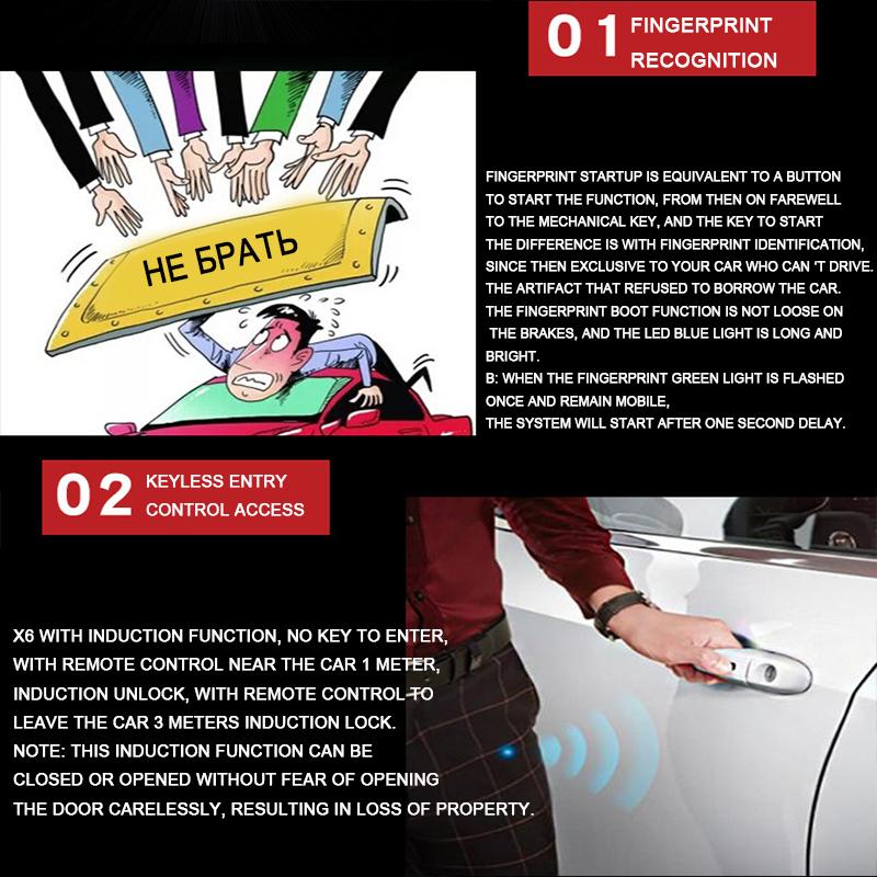 Car Engine Fingerprint Push Start Button Lock Keyless Entry Start Stop Ignition Remote Tail Box Function
