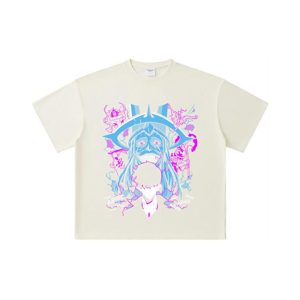 260 GSM Double Yarn 32 Count 100% Cotton Solo Leveling V21 Print Unisex Heavy Cotton T Shirt