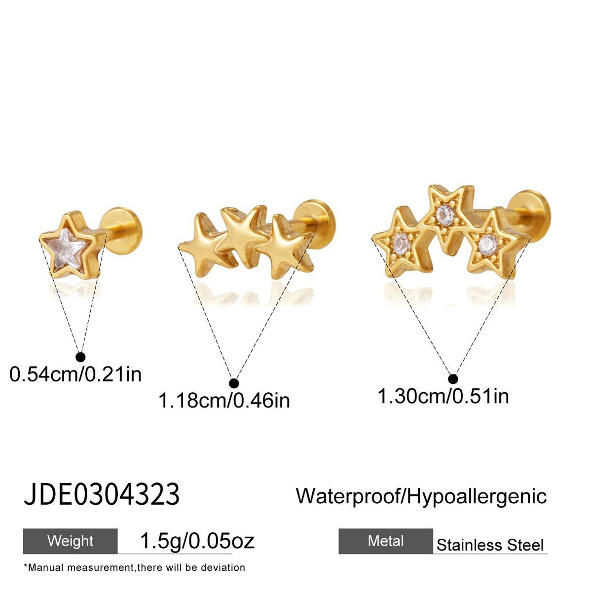 Youthway 3pcs/set Exquisite 18K Gold PVD Plated Zircon Stud Earrings For Women 18K Gold PVD Plated Stainless Steel Jewelry