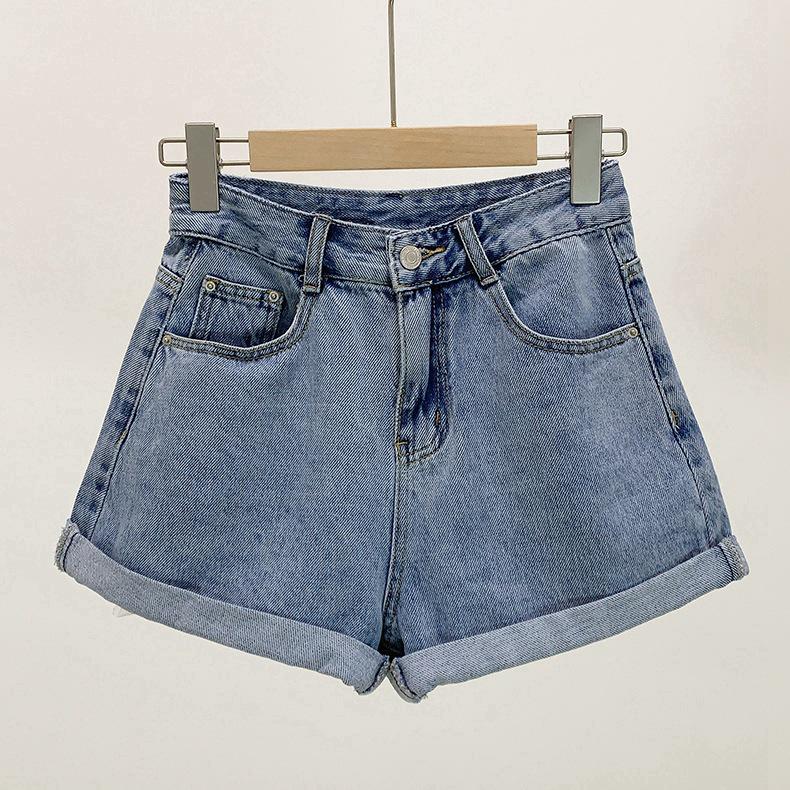 Korean High-Waist A-Line Denim Shorts for Women - Summer Wide Leg, Loose Fit Trend