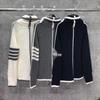 TIME BREATHE Men's Slim Fit V-Neck Cardigan, Classic Style, Thick Knit, White Edged Sweater Jacket, Trendy.