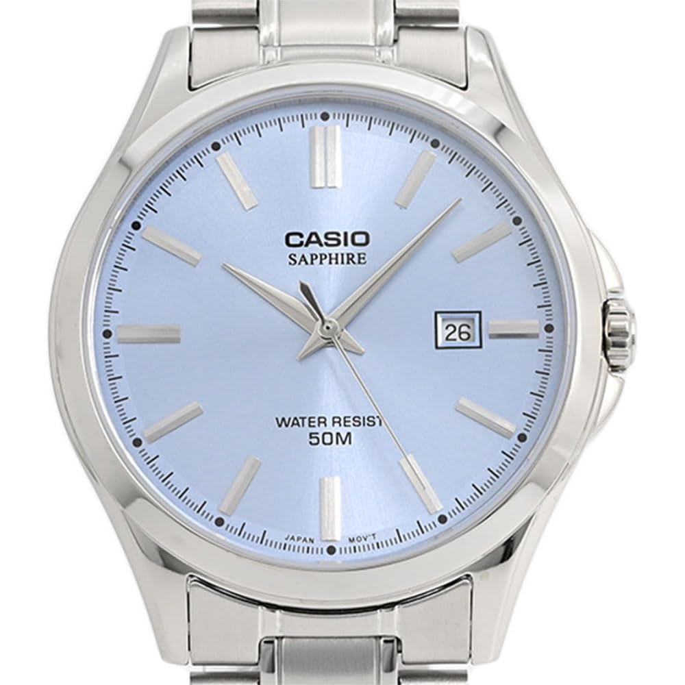 Casio MTS-115D-2A2 Analog Quartz Watch Silver Light Blue Stainless Steel Band