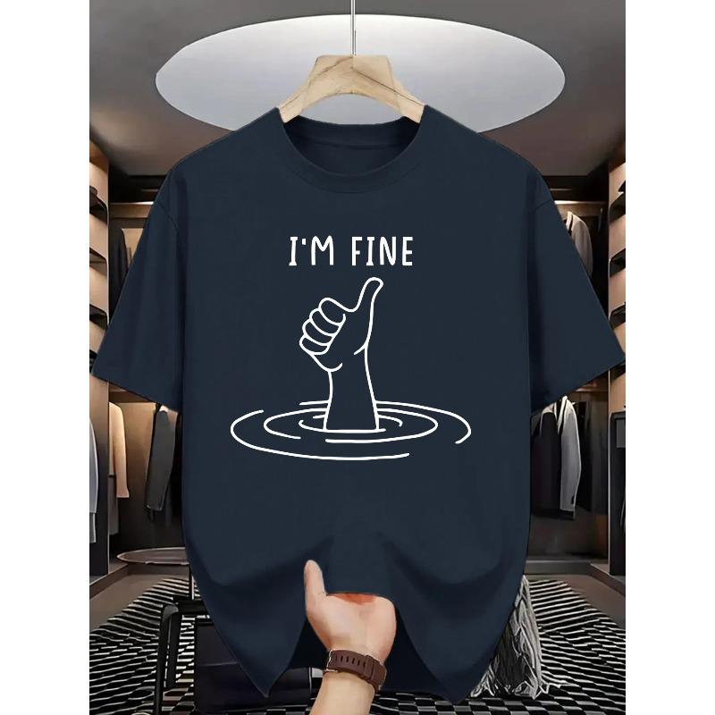 

Confident and Full of Energy, the I M FINE Crewneck T-shirt Is Stylish, Simple, Versatile, and Comfortable, Perfect for Everyday Casual Wear S чёрный