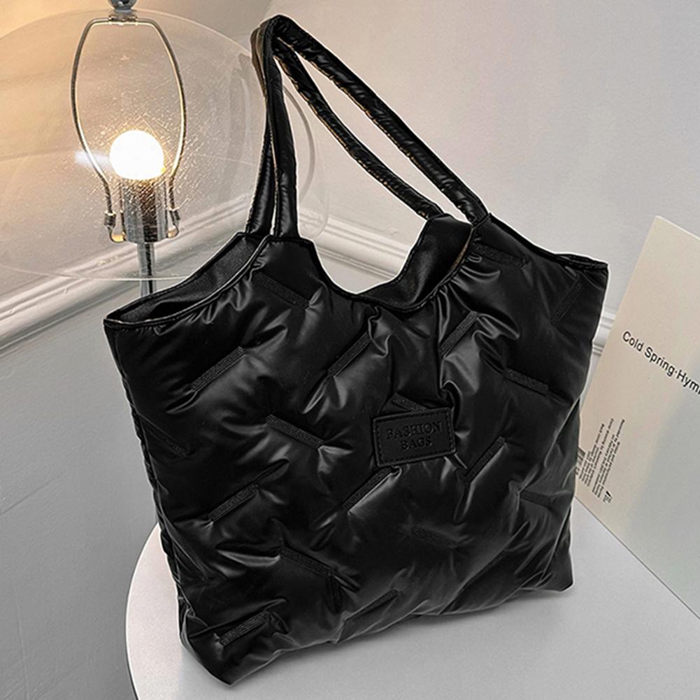 Women Padded Tote Bag Fashion Quilted Shoulder Bag Big Capacity Down Tote Handbags Casual Winter Commuting Bag