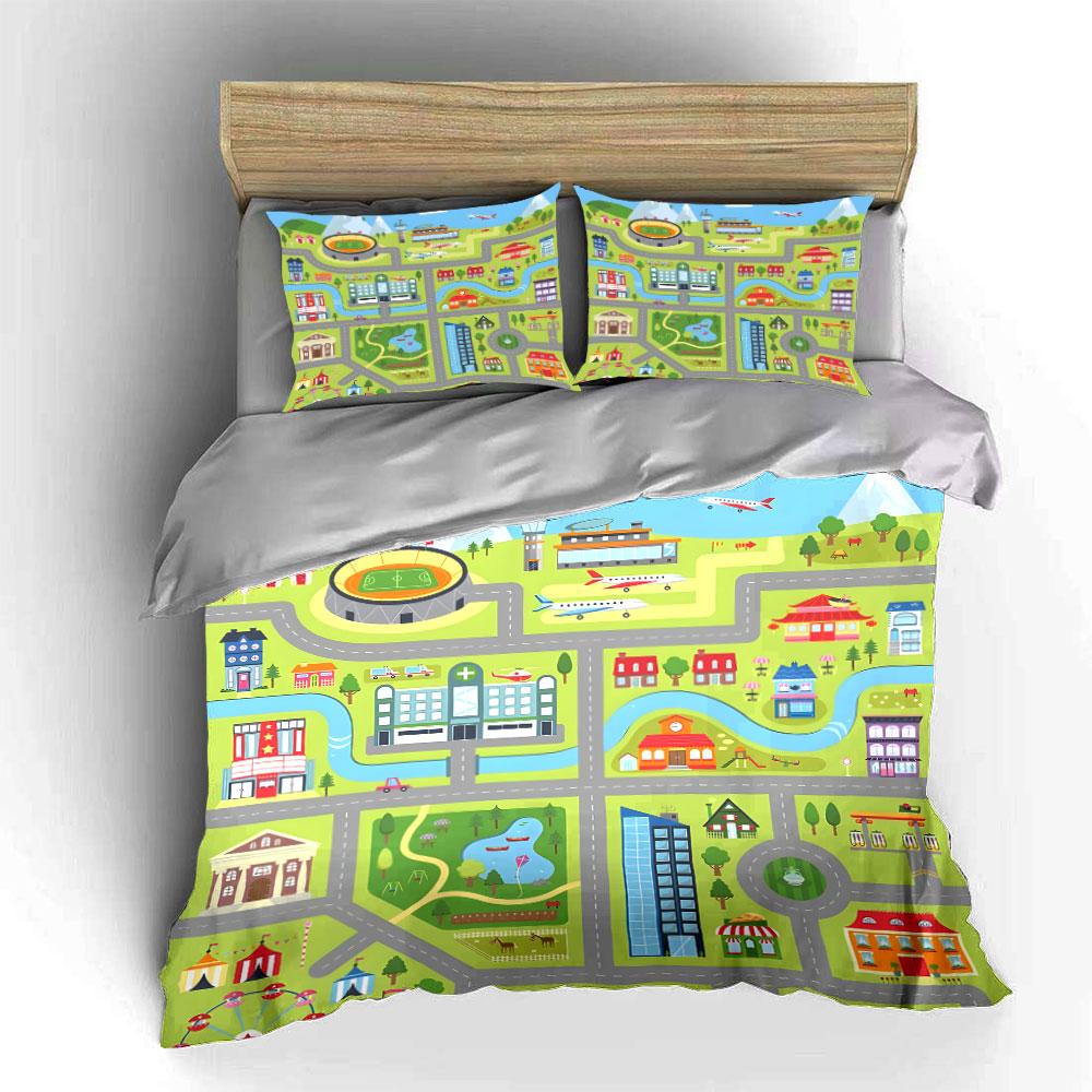 City Map Playmat Set For Kids Multiple Sizes Kid'S And Adults' Bedroom Exquisite 3Pc Bedding Set, Gift