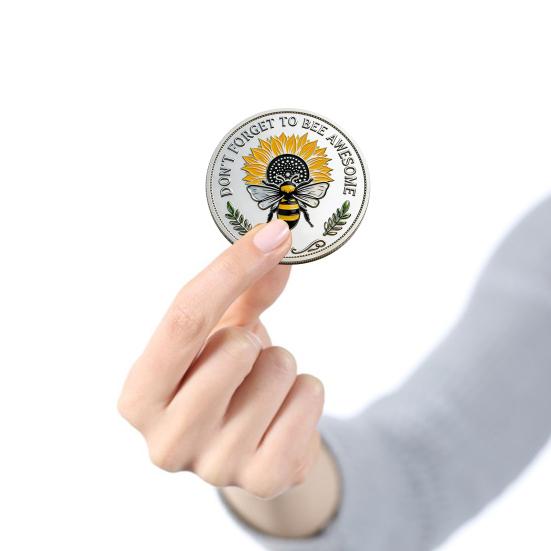 Bee Kind Positivity Commemorative Coin Motivational Bee Challenge Coin Double-Sided Inspirational Collectible Token Gift for Friends Family