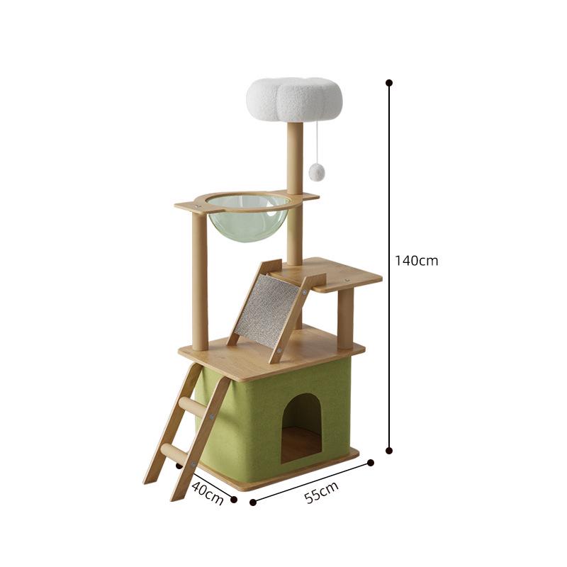 Large Wooden Cat Tree & Scratching Post with Space-Saving Design - Integrated Climbing Frame & House